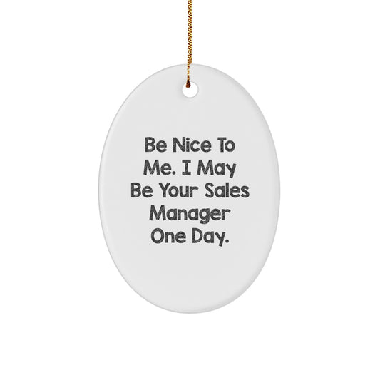 Funny Sales Manager Gifts from Friends, Be Nice To Me Oval Ornament for Christmas Unique Present for Sales Manager - Image 1