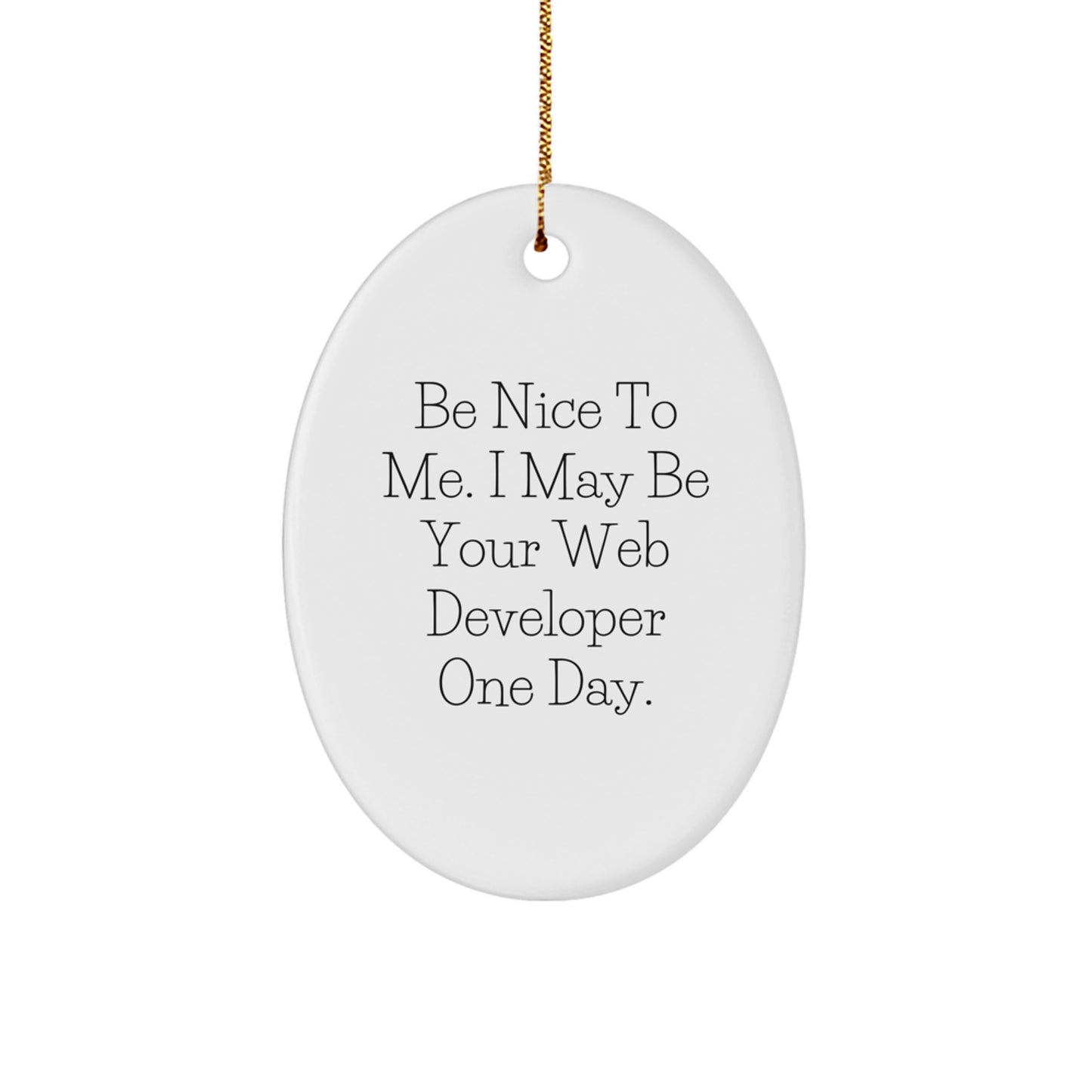 Funny Web Developer Gifts from Men to Web Developers, Oval Ornament with Be Nice To Me, Christmas Unique Presents - Image 1