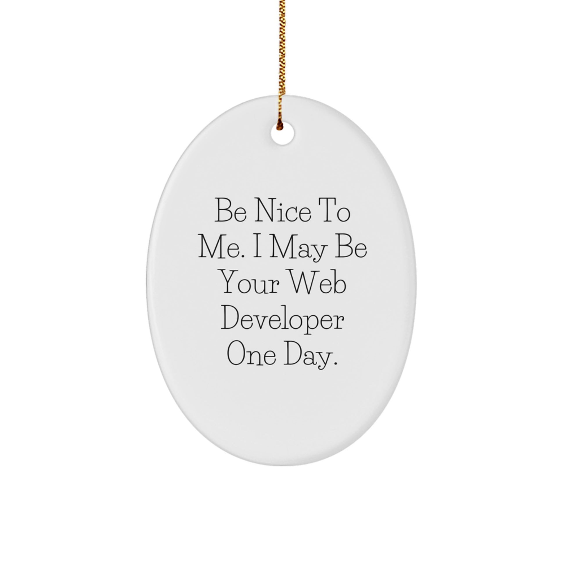 Funny Web Developer Gifts from Men to Web Developers, Oval Ornament with Be Nice To Me, Christmas Unique Presents - Image 1