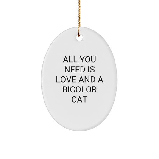 Bicolor Cat Oval Ornament Gifts from Friends and Family - All You Need Is Love And A Bicolor Cat Christmas Unique Gifts - Image 1