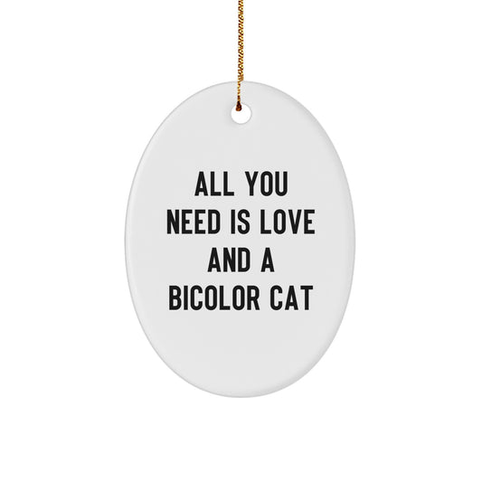 Funny Bicolor Cat Oval Ornament Gifts from Men, Women, or Family - All You Need Is Love And A Bicolor Cat Christmas Unique Gifts - Image 1