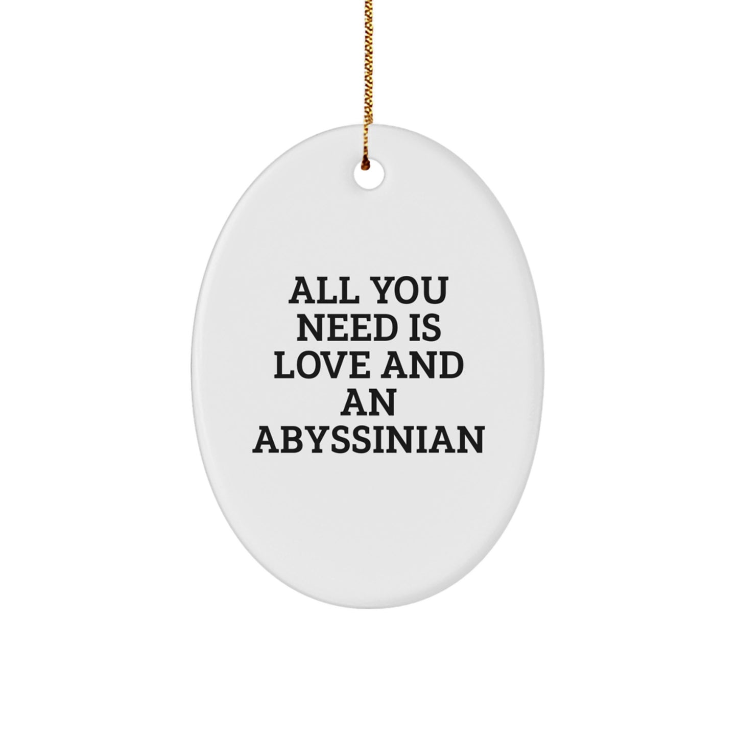 Abyssinian Cat Lover Gifts from Family, Christmas Unique Gifts, Oval Ornament for Home, 'All You Need Is Love And An Abyssinian' Quote - Image 1