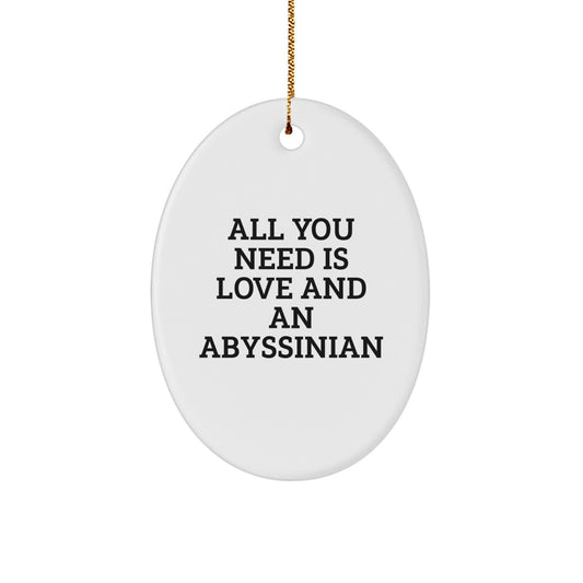 Abyssinian Cat Lover Gifts from Family, Christmas Unique Gifts, Oval Ornament for Home, 'All You Need Is Love And An Abyssinian' Quote - Image 1