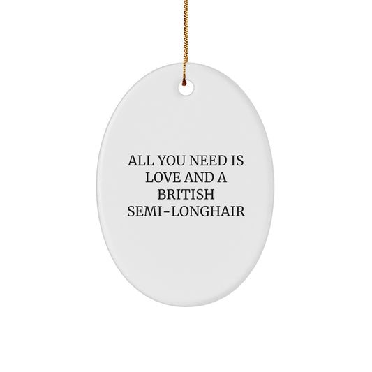British Semi-Longhair Cat Oval Ornament, Gifts from Friends and Family, All You Need is Love and a British Semi-Longhair, Christmas Unique Gifts - Image 1