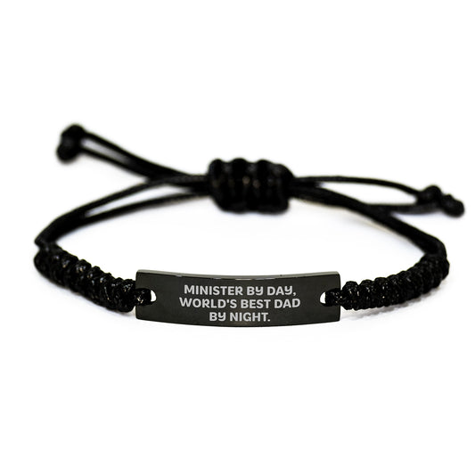 Funny Minister Gifts for Dad by Day World's Best Dad, Black Rope Bracelet, Adjustable Rope Bracelet, Gifts from Family to Minister, Minister Unique Gifts for Christmas - Image 1