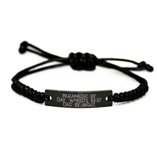 Rescue Worker By Day, World's Best Dad By Night - Graduation Gifts for Men - Black Rope Adjustable Bracelet from Friends - Image 1