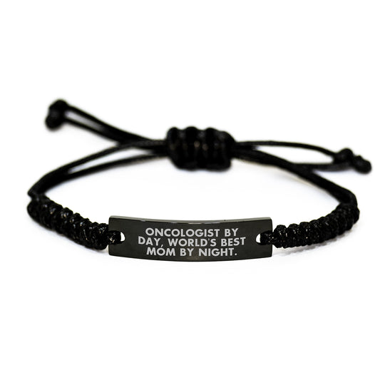 Funny Quote Oncologist Gifts - Rope Bracelet for Men or Women by Gifts from Mom - Unique Christmas Unique Presents for Oncologist By Day, World's Best Mom By Night. - Image 1