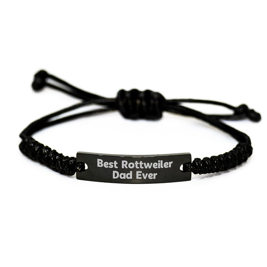 Rottweiler Dog Rope Bracelet Gifts from Best Rottweiler Dad Ever, Funny Quote, Adjustable Black, Birthday Unique Presents for Rottweiler Dog Lovers - Image 1