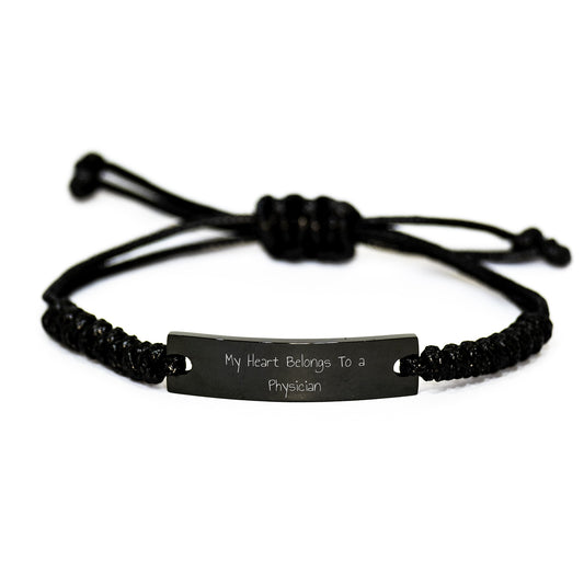 Funny Christmas Unique Gifts for Physician Men Rope Bracelet Quote My Heart Belongs To A Physician from Family - Image 1