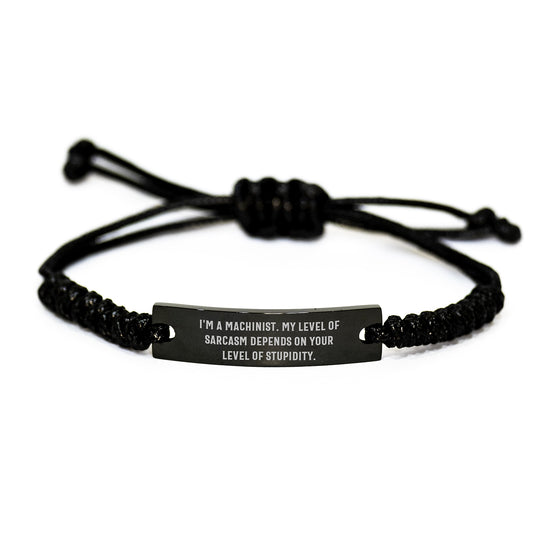 Gifts from Friends and Family, Funny Machinist Rope Bracelet, Adjustable Black Stainless Steel Engraved Rope with Interlaced Pattern, Christmas Unique Gifts for Machinist Men - Image 1