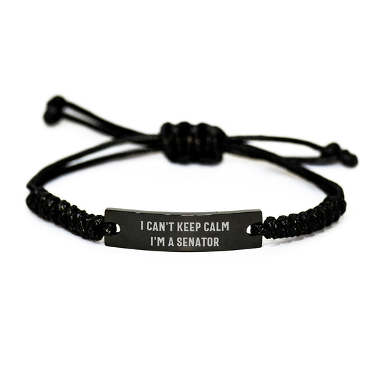 Senator Funny Rope Bracelet Gifts from Friends for Graduation, 'I Can't Keep Calm I'm A Senator' Quote, Adjustable Black Stainless Steel Rope with Organza Bag - Image 1