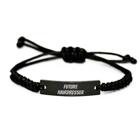Funny Hairdresser Gifts from Friends for Future Hairdresser Rope Bracelet, Adjustable Black Stainless Steel Interlaced Rope, Graduation Unique Gifts - Image 1