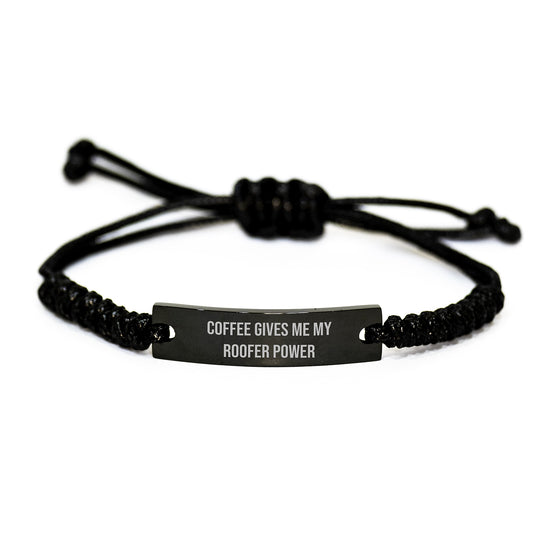 Funny Roofer Gifts from Men to Friends, Best Christmas Unique Gifts for Roofer Enthusiasts, Black Rope Bracelet with 'Coffee Gives Me My Roofer Power' Quote - Adjustable, Rust-Resistant - Image 1