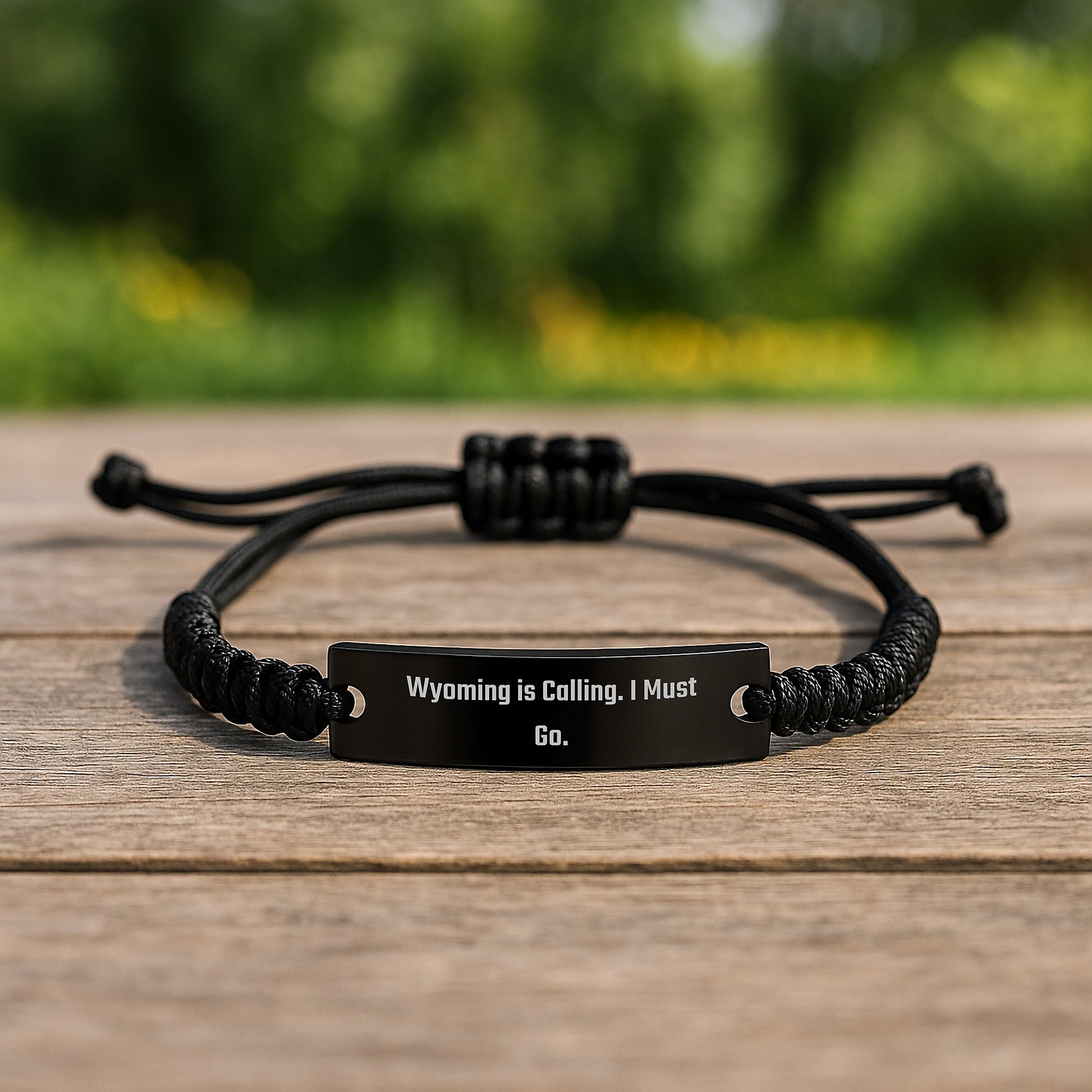 Wyoming Rope Bracelet Gifts from Family for Graduation - 'Wyoming Is Calling. I Must Go.' Quote Black Stainless Steel Adjustable Rope - Image 2