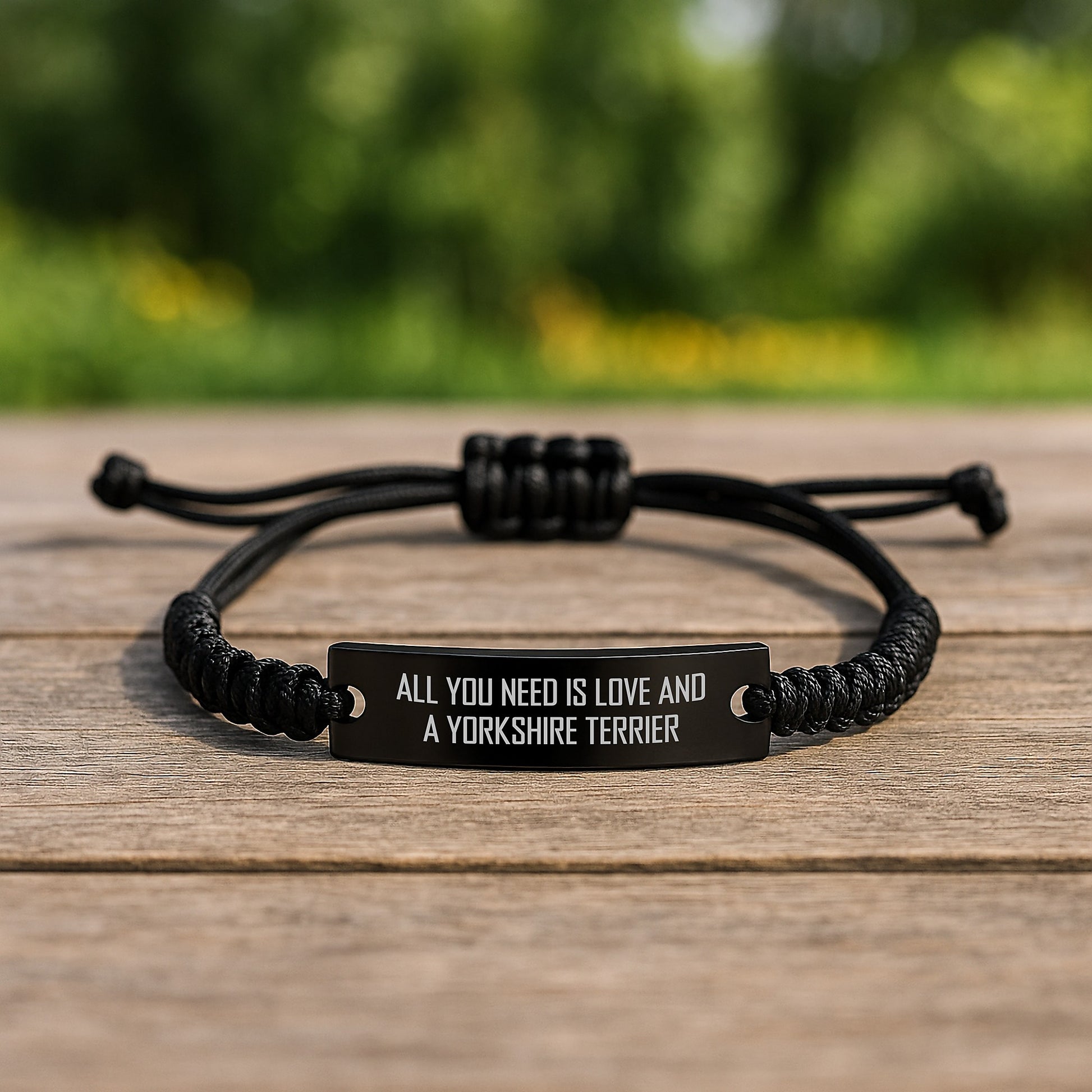Yorkshire Terrier Dog Lovers' Funny Rope Birthday Unique Gift, 'All You Need Is Love And A Yorkshire Terrier' Quote, Gifts from Friends, for Dog Enthusiasts, Adjustable Black Rope Bracelet - Image 2