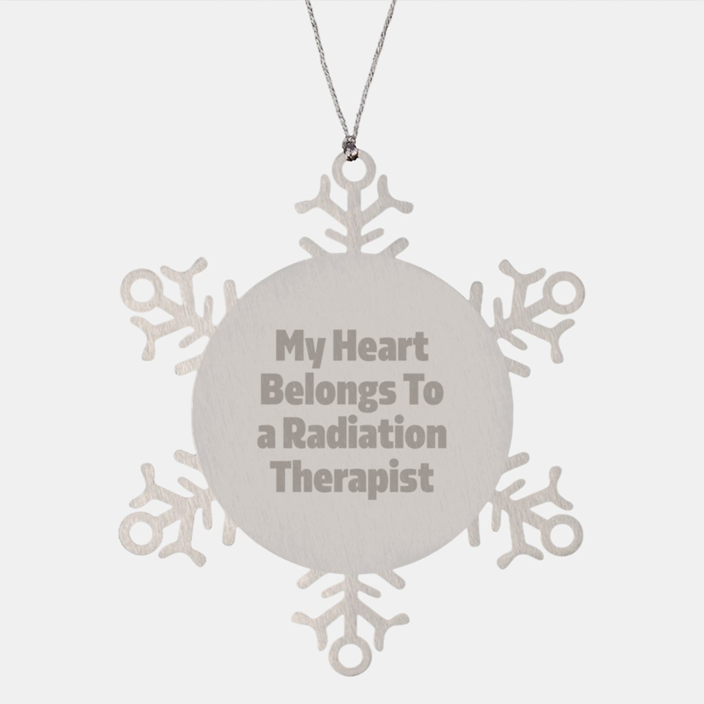 Funny Radiation Therapist Gifts from Friends and Family, Christmas Unique Gifts for Radiation Therapist, Snowflake Ornament Quote 'My Heart Belongs To A Radiation Therapist' - Image 1