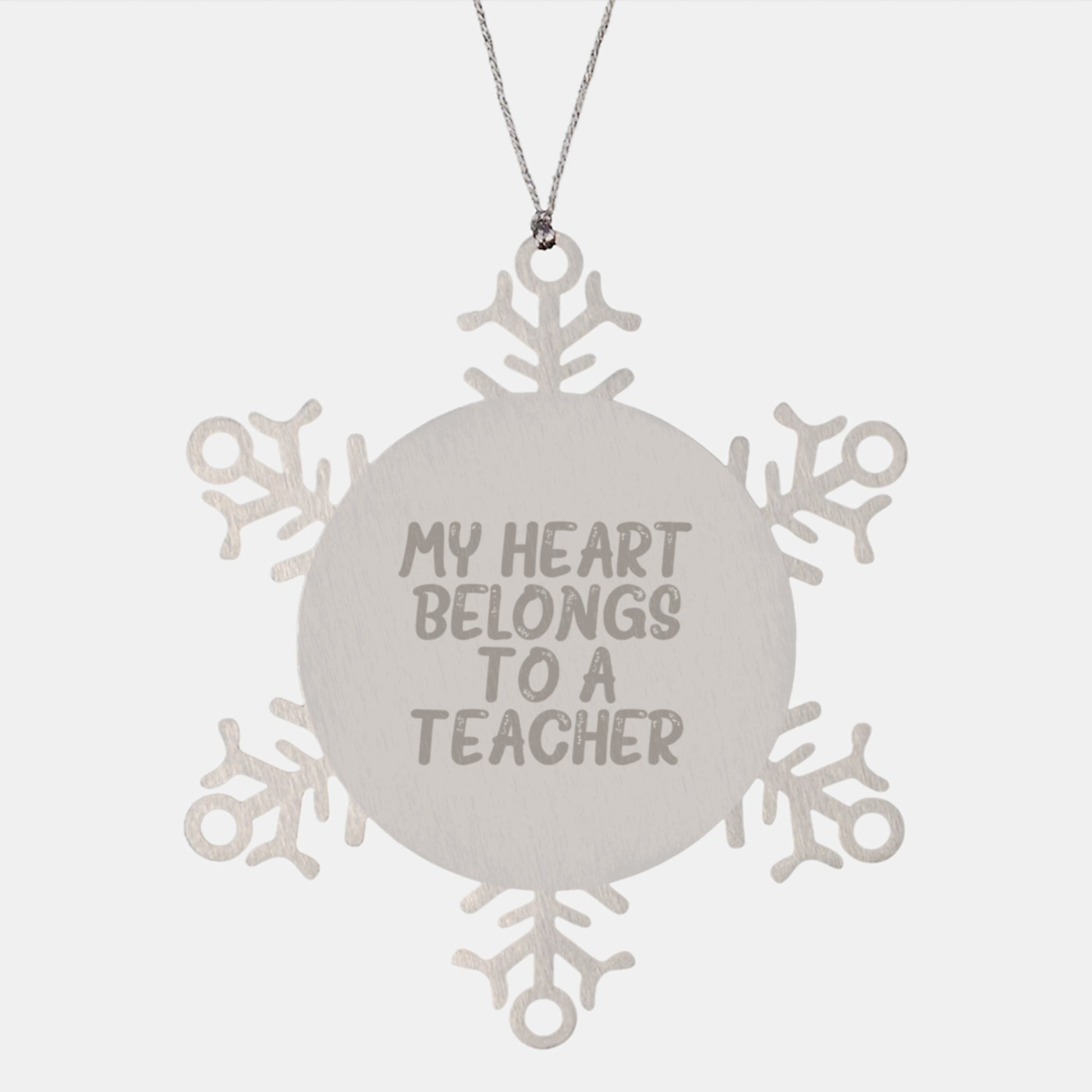 Funny Teacher Gifts from Friends, My Heart Belongs To A Teacher Snowflake Ornament for Teacher, Unique Christmas Unique Gifts - Image 1