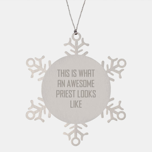 Funny Snowflake Ornaments Gifts for Priest from Friends, Unique Christmas Priest Gifts, 'This Is What An Awesome Priest Looks Like' - Image 1