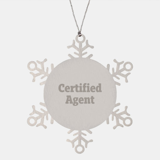 Funny Certified Agent Snowflake Ornament, Gifts from Friends to Agent, Unique Christmas Unique Gifts for Agent, Stainless Steel Agent Ornament - Image 1