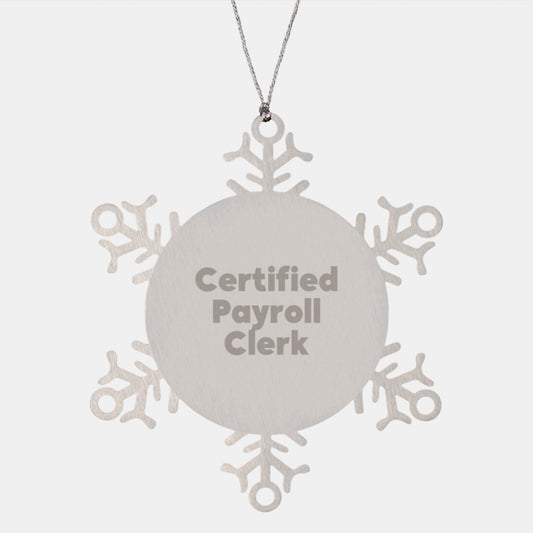 Funny Quote Payroll Clerk Gifts from Friends, Unique Snowflake Ornament for Payroll Clerk at Christmas, Stainless Steel - Image 1