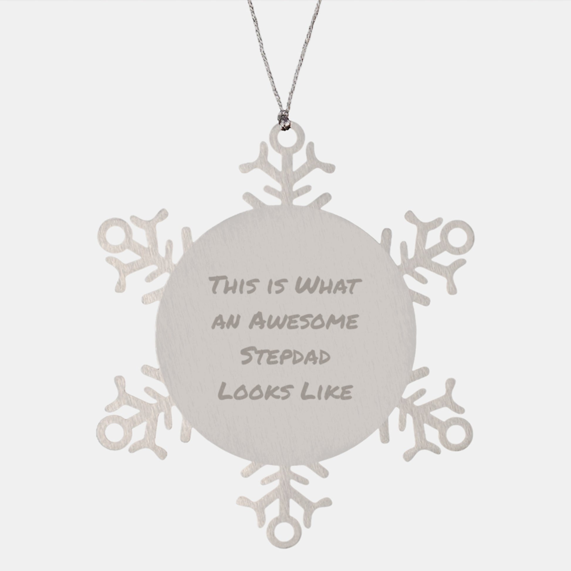 Funny Stepdad Gifts, 'This Is What An Awesome Stepdad Looks Like' Snowflake Ornament, Handcrafted Stainless Steel, Gifts from Family to Stepdad for Christmas - Image 1
