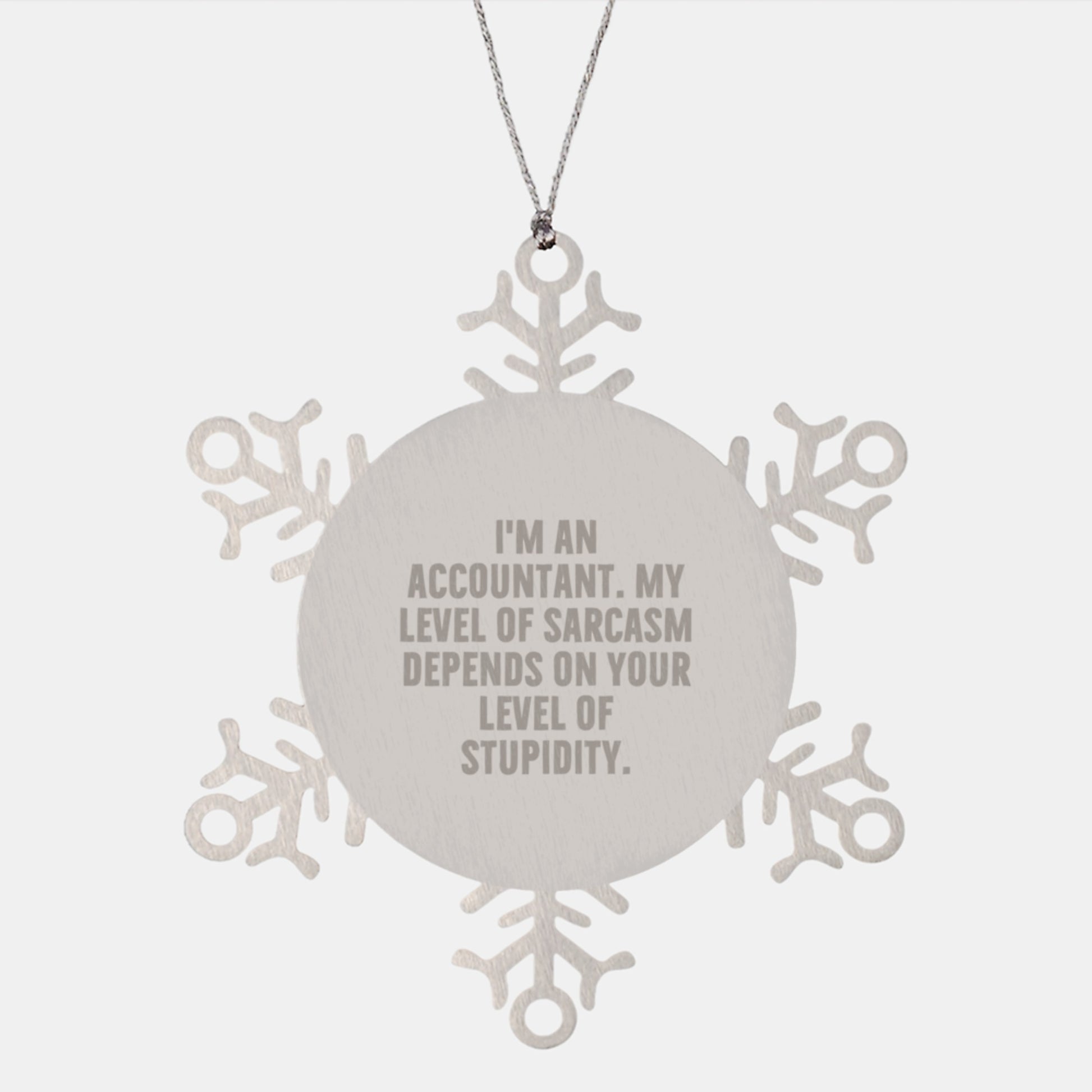 Funny Accountant Gifts from Friends, Christmas Unique Snowflake Ornament, 'I'm An Accountant. My Level Of Sarcasm Depends On Your Level Of Stupidity.' Quote, Stainless Steel, Shatterproof - Image 1