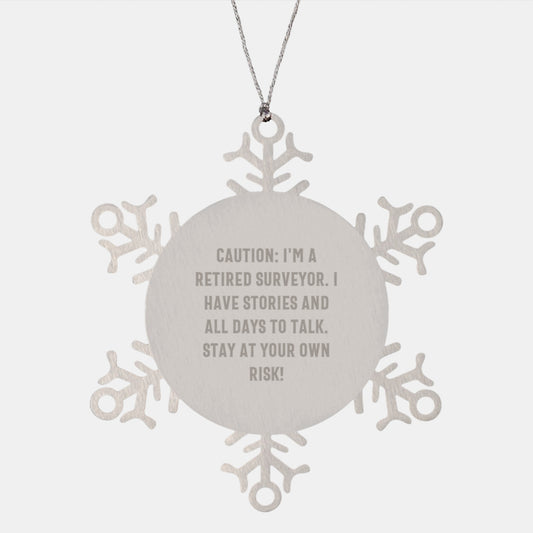 Funny Surveyor Gifts for Men from Friends, Snowflake Ornament with Caution Quote, Christmas Unique Presents - Image 1