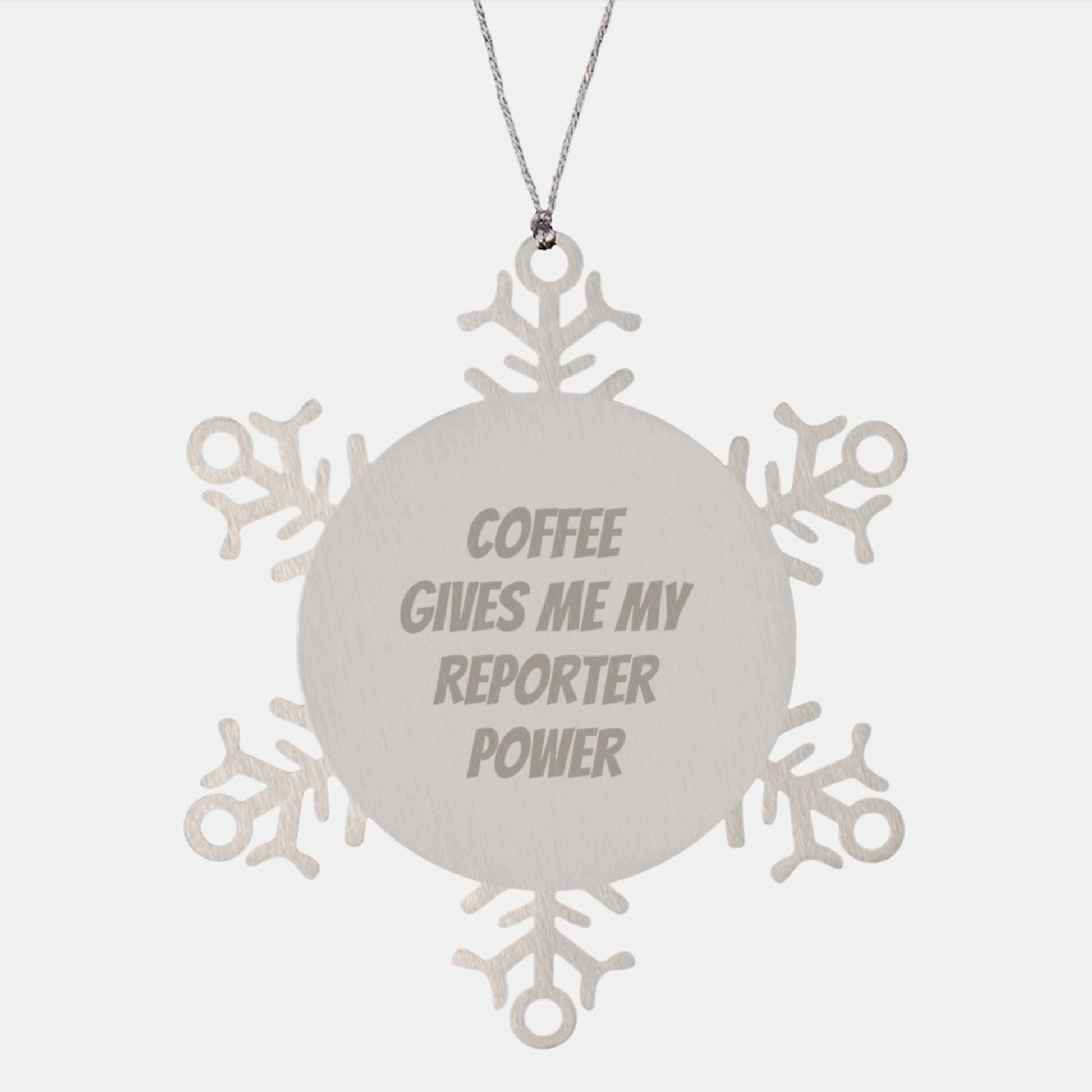 Funny Reporter Gifts Snowflake Ornament for Friends, Christmas Unique Gifts from Men, Women, Family, Coworkers - 'Coffee Gives Me My Reporter Power' - Image 1