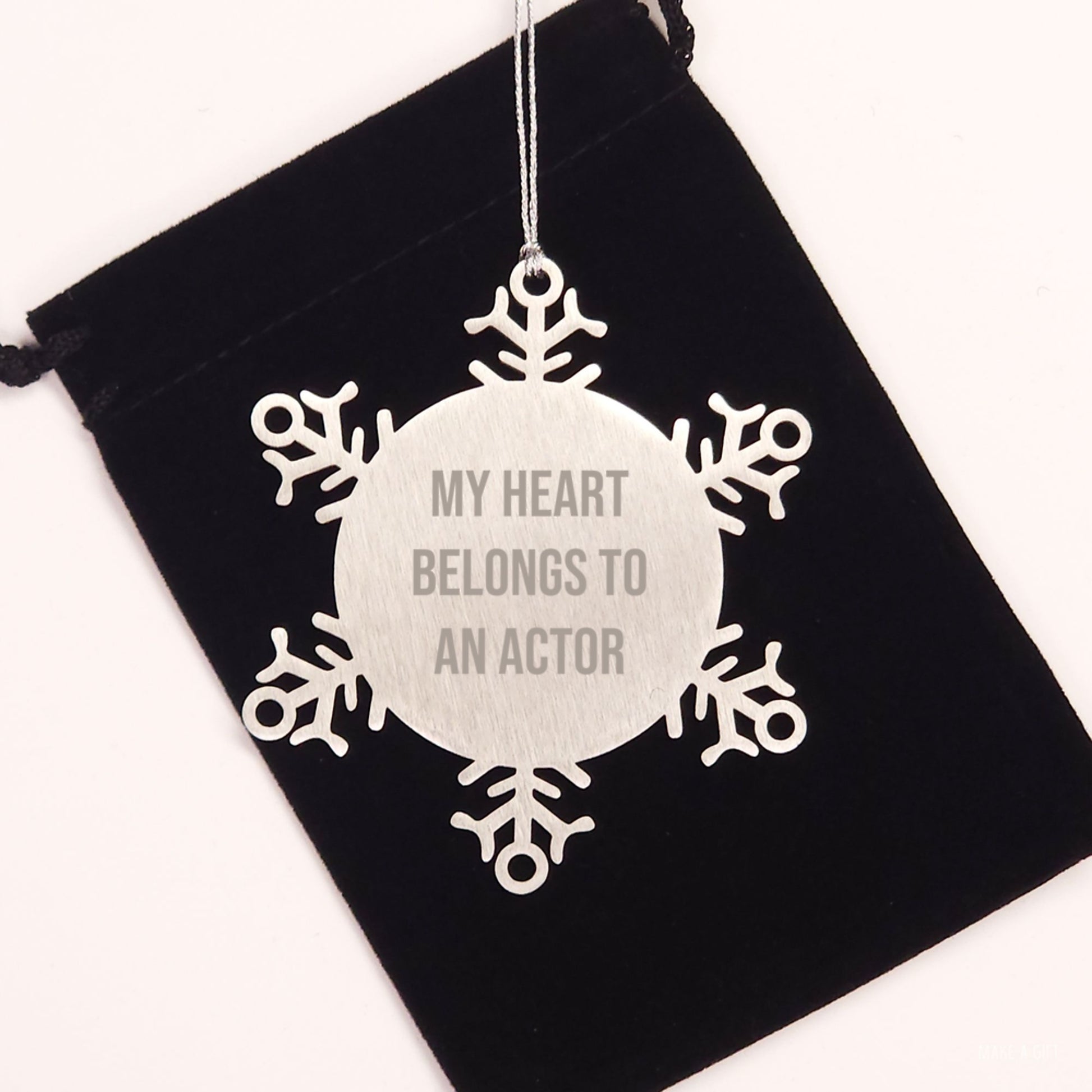 Funny Quotes Gifts from Family to Actor Friends Actor Christmas Unique Gifts, Snowflake Ornament, Inspirational Actor Quotes, My Heart Belongs To An Actor Ornament, Actor Snowflake Ornament - Image 2