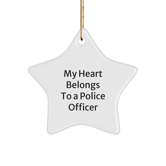 Funny Police Officer Gifts from Men, Heart Belongs To A Police Officer Star Ornament for Christmas Unique Gifts - Image 1