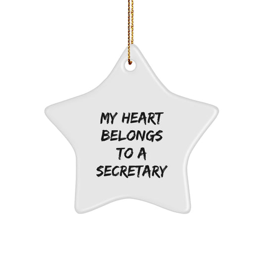 Funny Gifts from Men to Secretary, My Heart Belongs To A Secretary Christmas Unique Star Ornament, White Star Shaped - Image 1