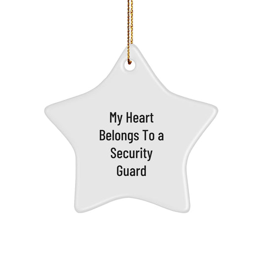 Funny Quotes Security Guard Gifts, Christmas Unique Star Ornament for Men, Security Guard Star Decorations, Gifts from Family, My Heart Belongs To A Security Guard Star - Image 1