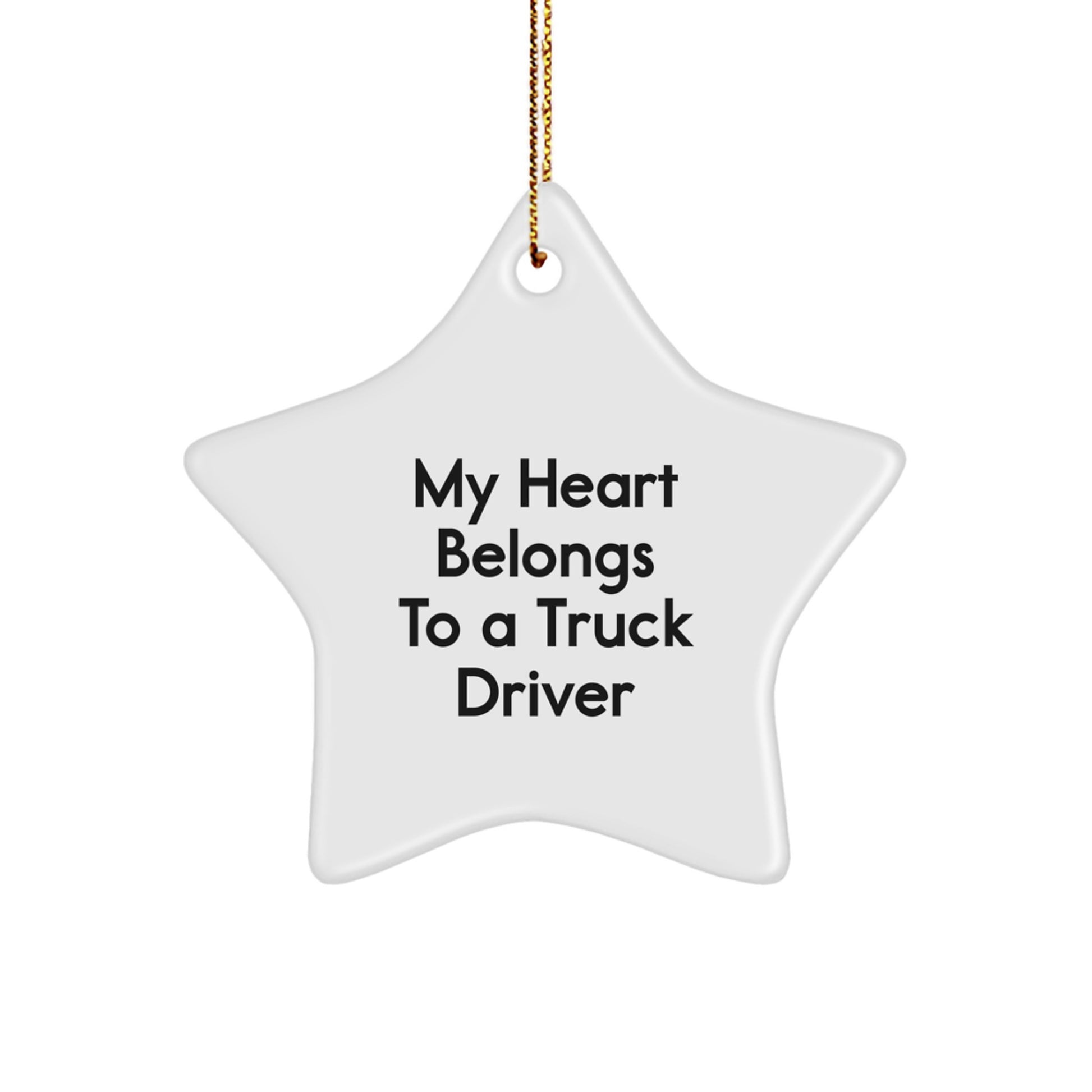 Funny Truck Driver Gifts from Family with My Heart Belongs To A Truck Driver Star Ornament, Christmas Unique Decorations for Men - Image 1
