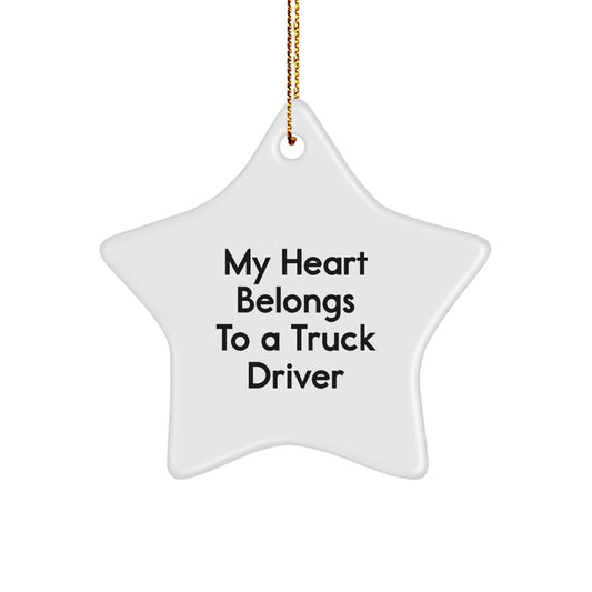 Funny Truck Driver Gifts from Family with My Heart Belongs To A Truck Driver Star Ornament, Christmas Unique Decorations for Men - Image 1