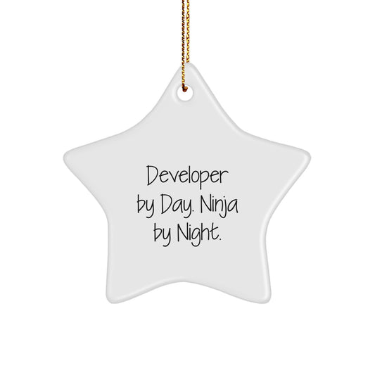 Developer Star Ornament - Funny Quote Gifts from Friends for Men, Unique Christmas Unique Gifts for Developer, White Star Shaped MDF - Image 1