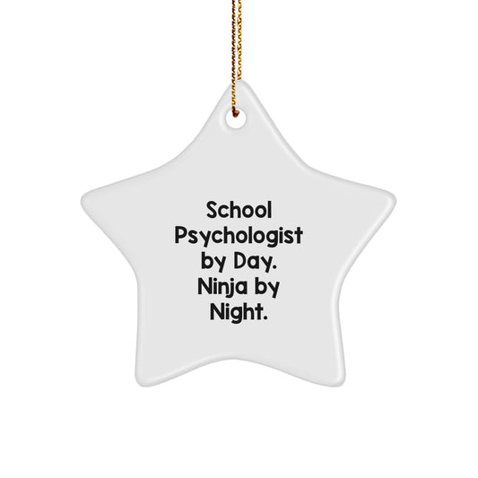Funny School Psychologist Gifts for Christmas, School Psychologist Star Ornament, Gifts from Friends, 'School Psychologist By Day. Ninja By Night.' - Image 1