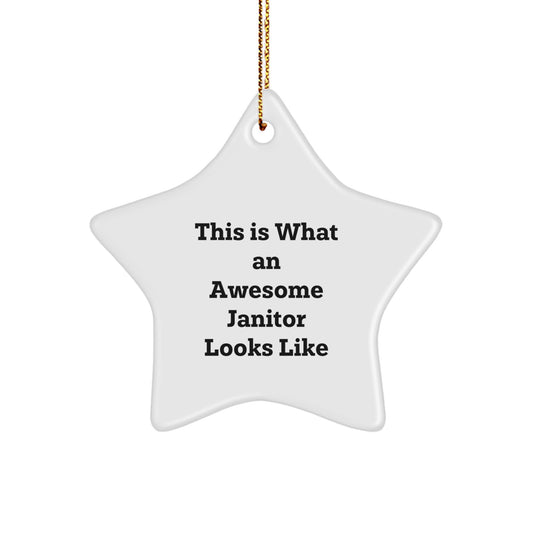 Funny Janitor Gifts from Family - Star Ornament 'This Is What An Awesome Janitor Looks Like' for Men Women Friends Coworkers - Image 1