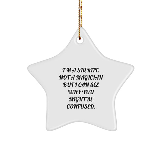 Funny Sheriff Gifts for Men Star Ornament with Gold Cord, Sheriff Star Ornament for Christmas Unique Gifts from Friends, Funny Star Ornaments for Sheriff - Image 1