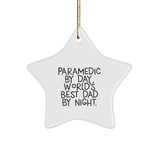 Rescue Worker Star Ornament, Funny Gifts from Dad to Men, 'Rescue Worker By Day, World's Best Dad By Night.' for Christmas - Image 1