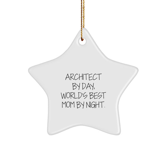 Funny Architect Gifts for Christmas Decorations, Architect Star Ornament with 'Architect By Day, World's Best Mom By Night' Quote, Star Shaped Decoration for Men Women Friends Family - Image 1