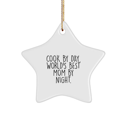 Funny Mom Gifts for Cook, 'Cook By Day, World's Best Mom By Night.' Star Ornament, Christmas Unique Gifts from Men, Women, Friends, Coworkers, Family - Image 1