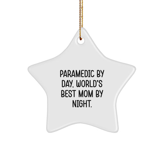 Funny Rescue Worker Gifts, Star Ornament for Rescue Worker By Day, World's Best Mom By Night - Great Gifts from Mom to Rescue Worker Daughter, Rescue Worker Mom, or Rescue Worker Wife - Image 1