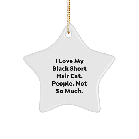 Funny Black Short Hair Cat Lover Gifts from Family for Christmas - Star Ornament, I Love My Black Short Hair Cat. People, Not So Much. - Image 1