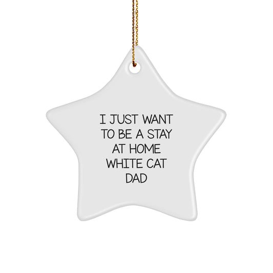 Funny White Cat Dad Gift, Star Ornament for Christmas Unique Gifts for Men from Family - Image 1