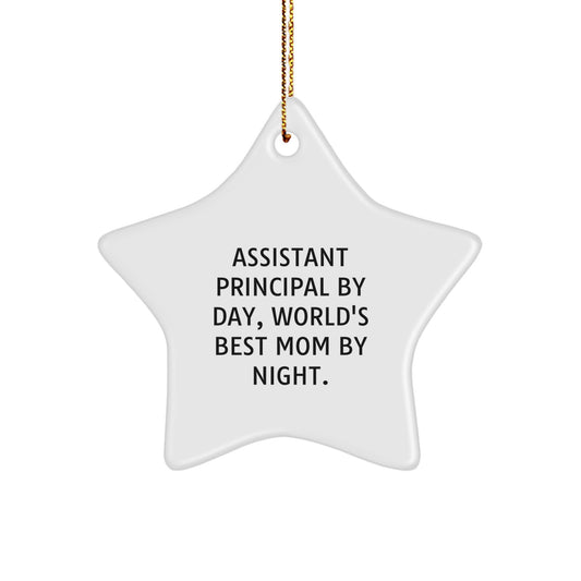 Funny Assistant Principal Gifts from Mom - Star Ornament for Assistant Principal By Day, World's Best Mom By Night. Christmas Unique Personalized Star - Image 1