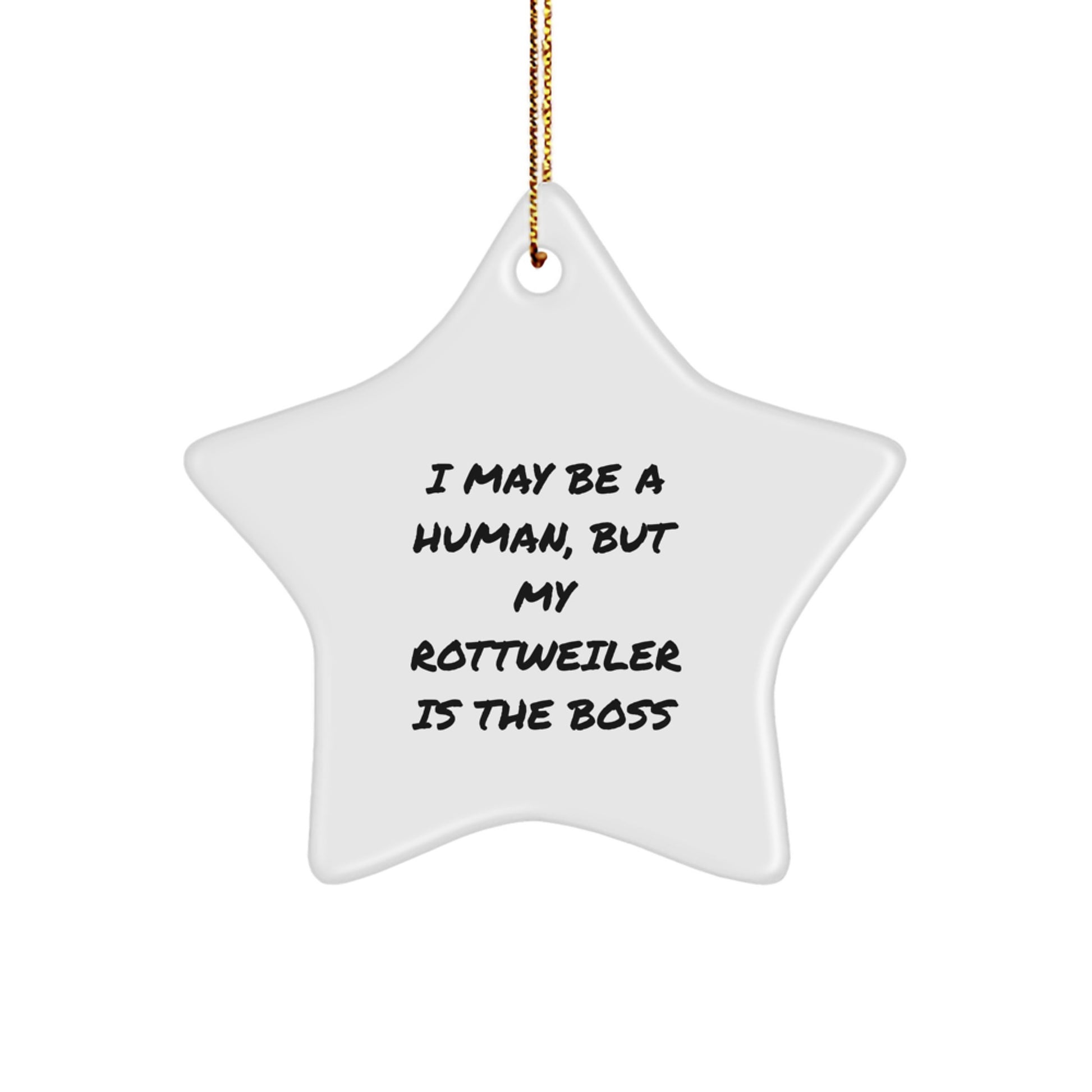 Funny Rottweiler Dog Gifts for Christmas - I May Be A Human But My Rottweiler Is The Boss Star Ornament - Image 1