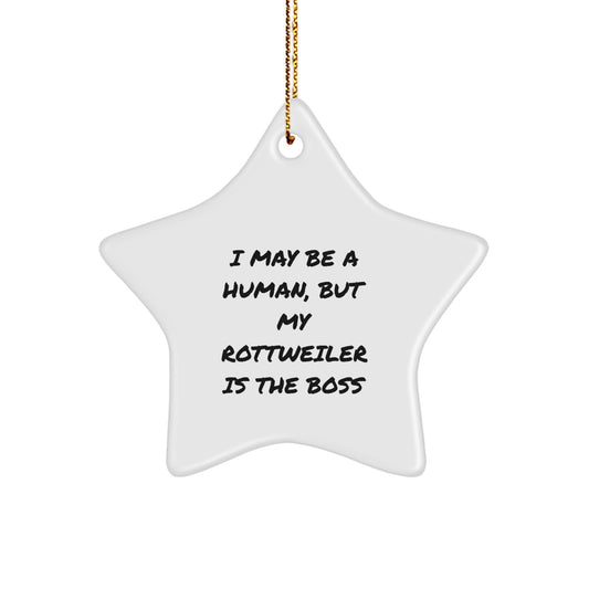 Funny Rottweiler Dog Gifts for Christmas - I May Be A Human But My Rottweiler Is The Boss Star Ornament - Image 1