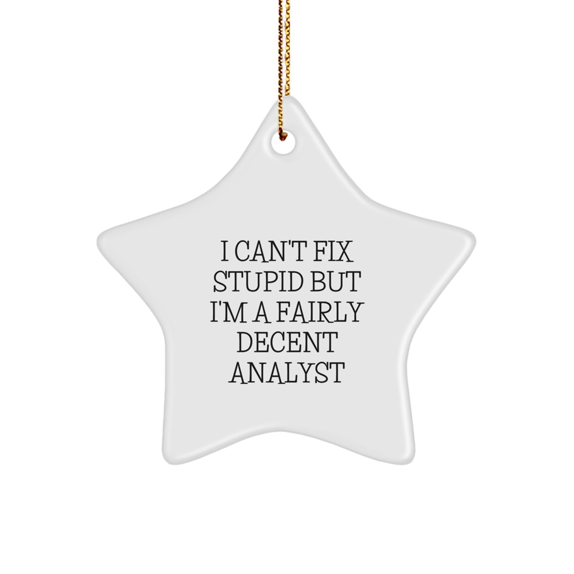 Funny Analyst Gifts from Friends or Family - I Can't Fix Stupid But I'm A Fairly Decent Analyst Star Ornament for Men or Women, Unique Christmas Unique Gifts for Coworkers, 3.25" Tall - Image 1