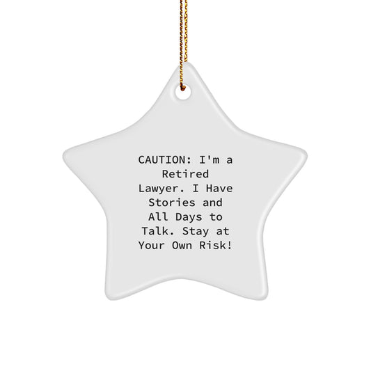 Funny Lawyer Christmas Star Ornament - Gifts from Men to Lawyer Friends - Men's Lawyer Gift Ideas - White Star Shaped Decoration - Image 1