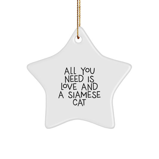 Funny Siamese Cat Gifts from Friends for Christmas Unique Star Ornaments with All You Need Is Love And A Siamese Cat Quote - Image 1